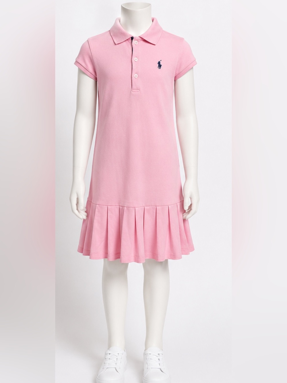 Polo Ralph Lauren Girls Pink Polo Dress Pleated Hem Size Large 12-14